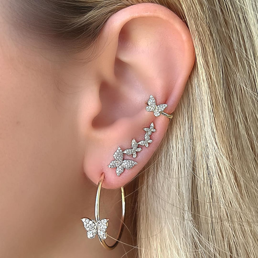 earrings butterfly ring bling ピアス pavel wing touch one post 14k