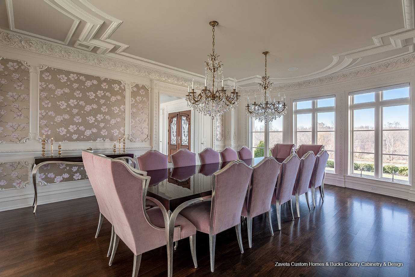Elegant estate dining room with classical millwork in Bucks County, Pennsylvania
