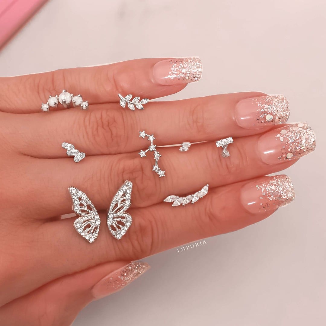 Cartilage Tragus Helix Piercing 5 In 1 Crystal Cluster Moon Gem Earring