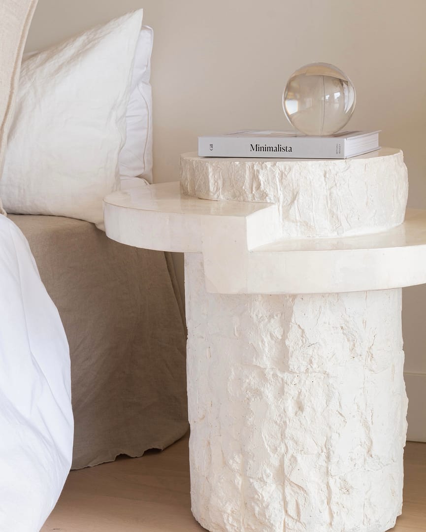 Tierra Petite Fossil Stone Side Table, Smokey White - En