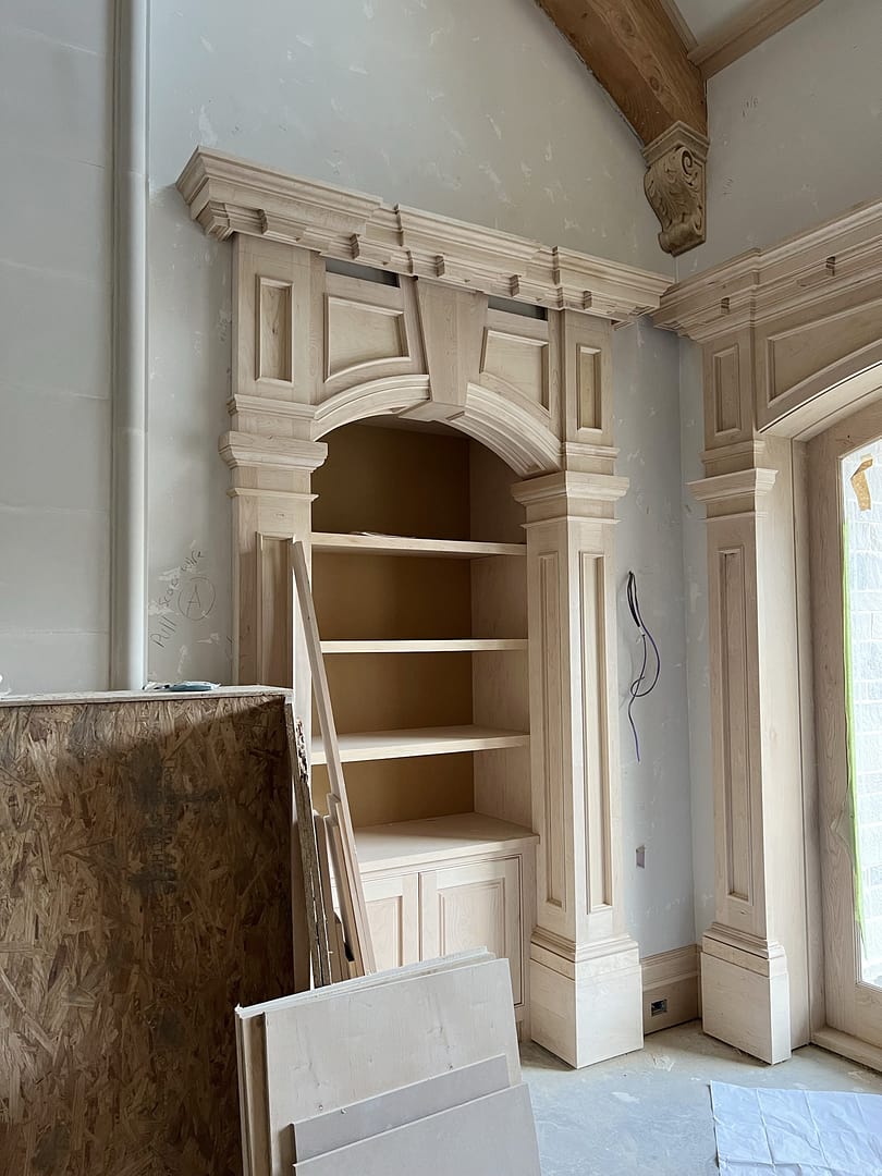 Construction phase view of great room millwork