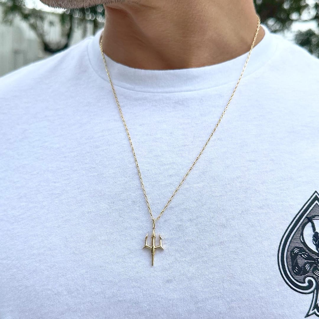 14K Gold Trident Necklace Pendant