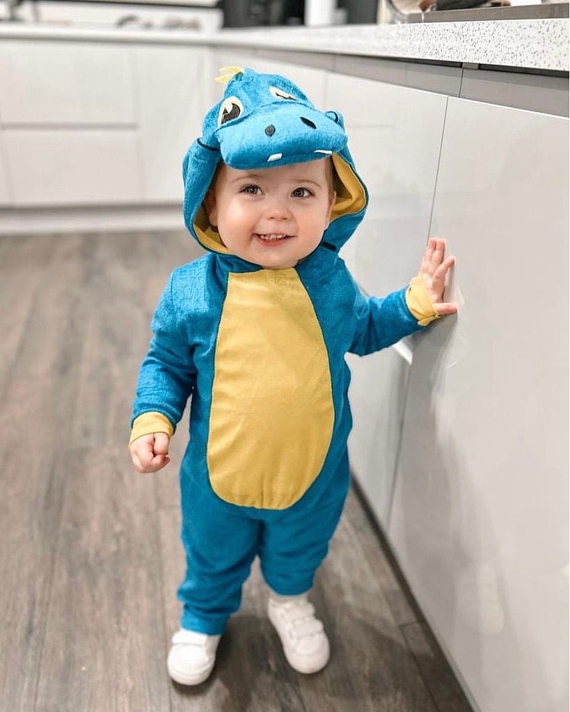Smiffys Unisex Kids Dinosaur Costume - Blue Hooded Toddler Outfit For Ages 1-2 Years