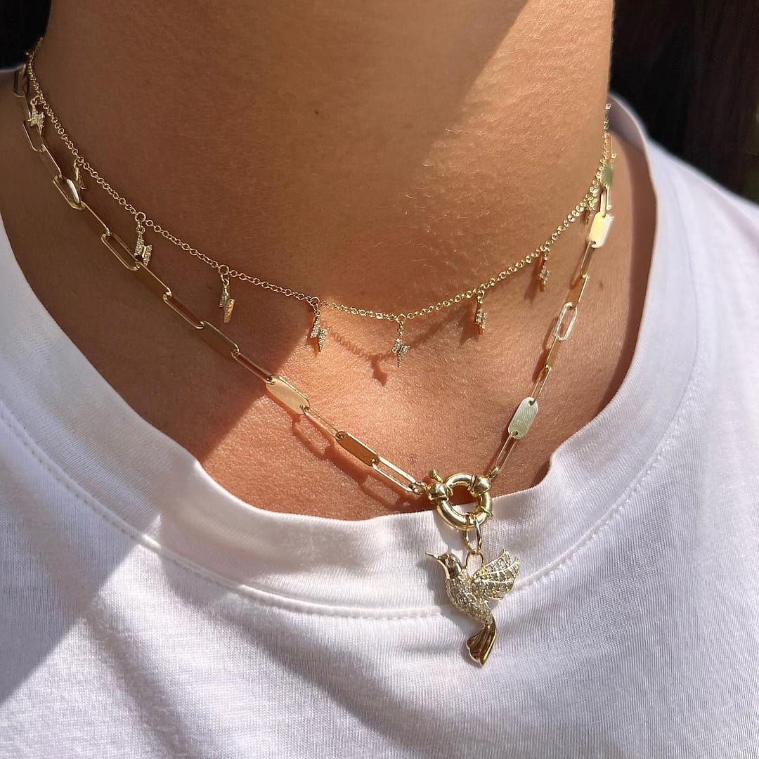 14K Gold Dangling Lightning Bolts Diamond Necklace – IZAKOV