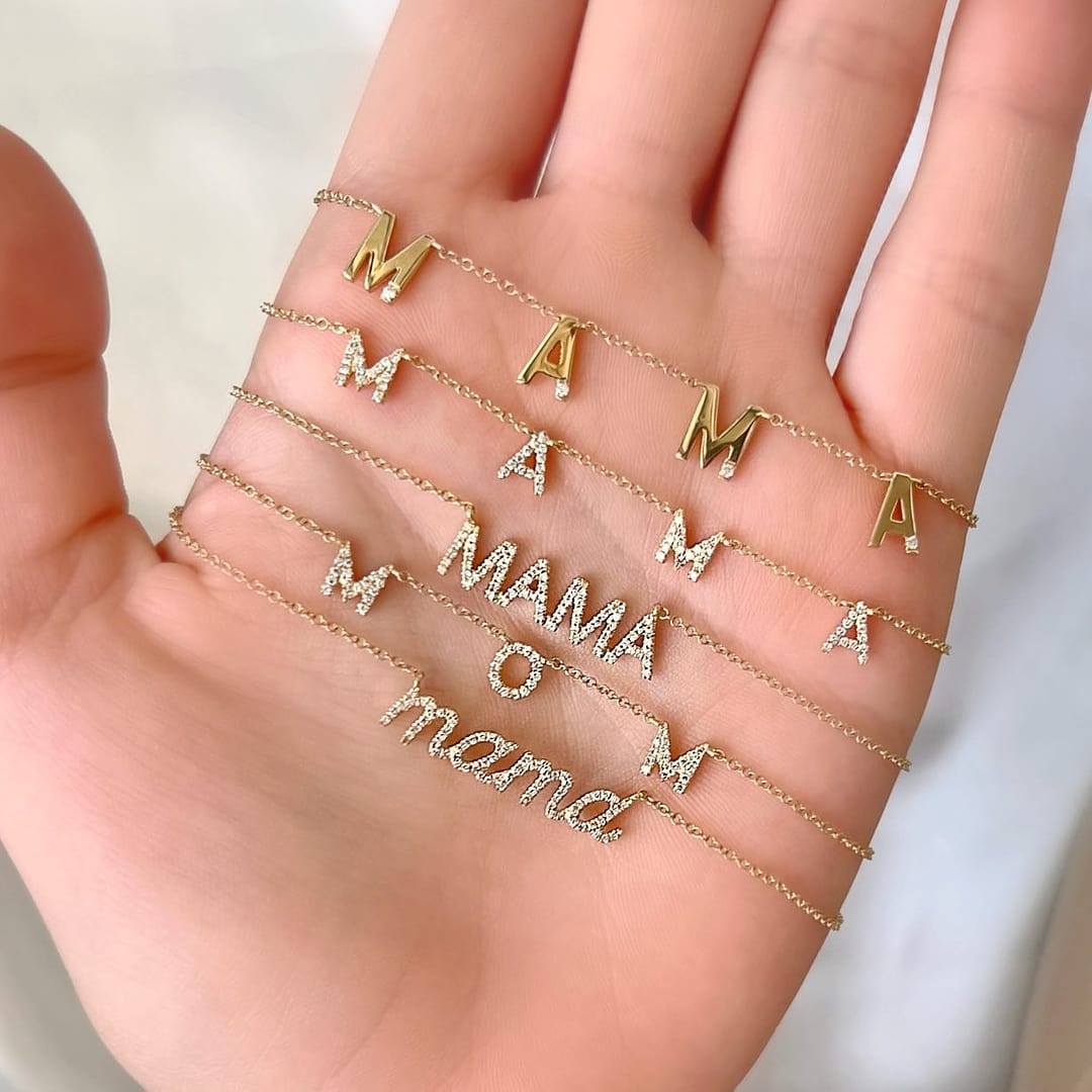 14K Gold Diamond Script Mama Statement Necklace – IZAKOV