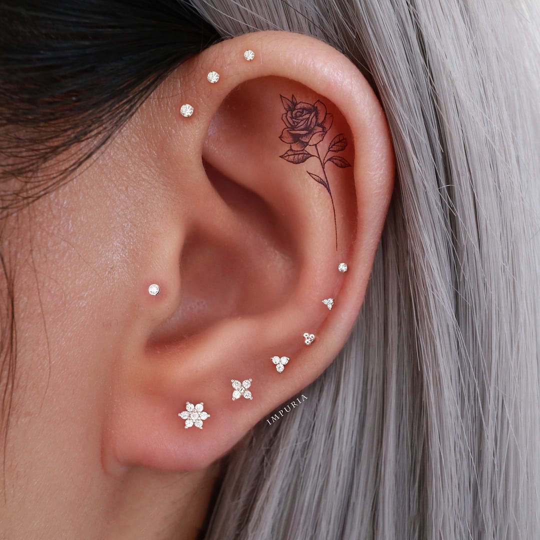 Hidden Helix Double Chain Cartilage Ear Piercing Earring Stud