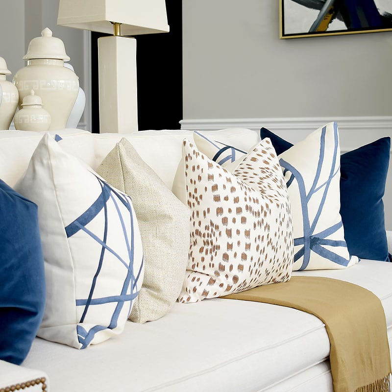 Contrasting Dual Sided Blue Velvet Square Pillow