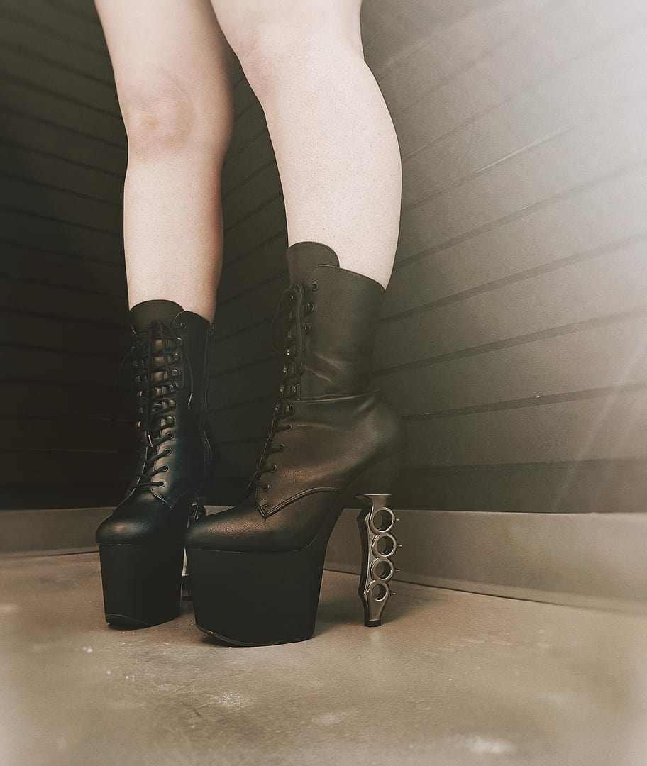 Pleaser Irongrip-1020 in Black Vegan Leather/Silver
