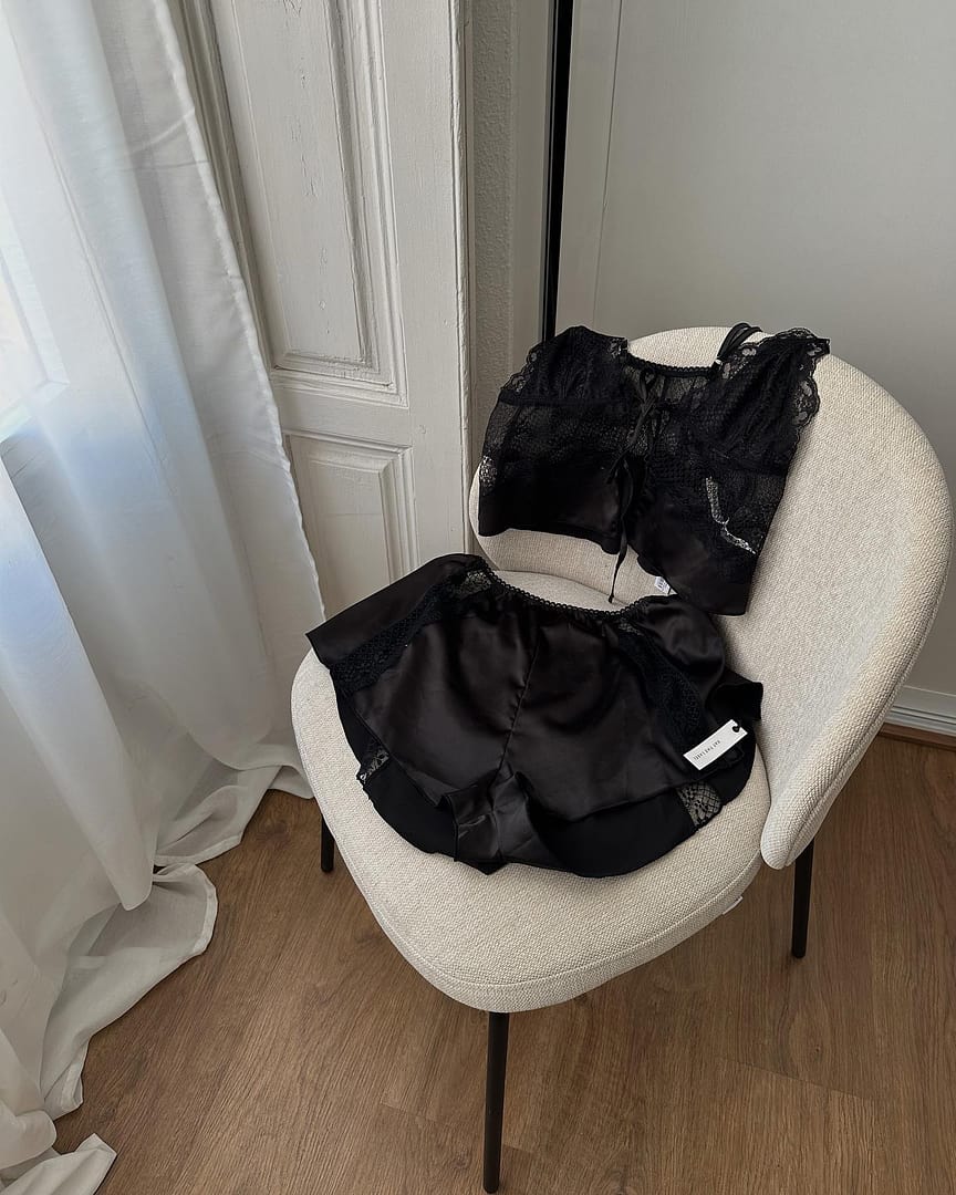 Lucille Camisole Black Satin Pyjamas