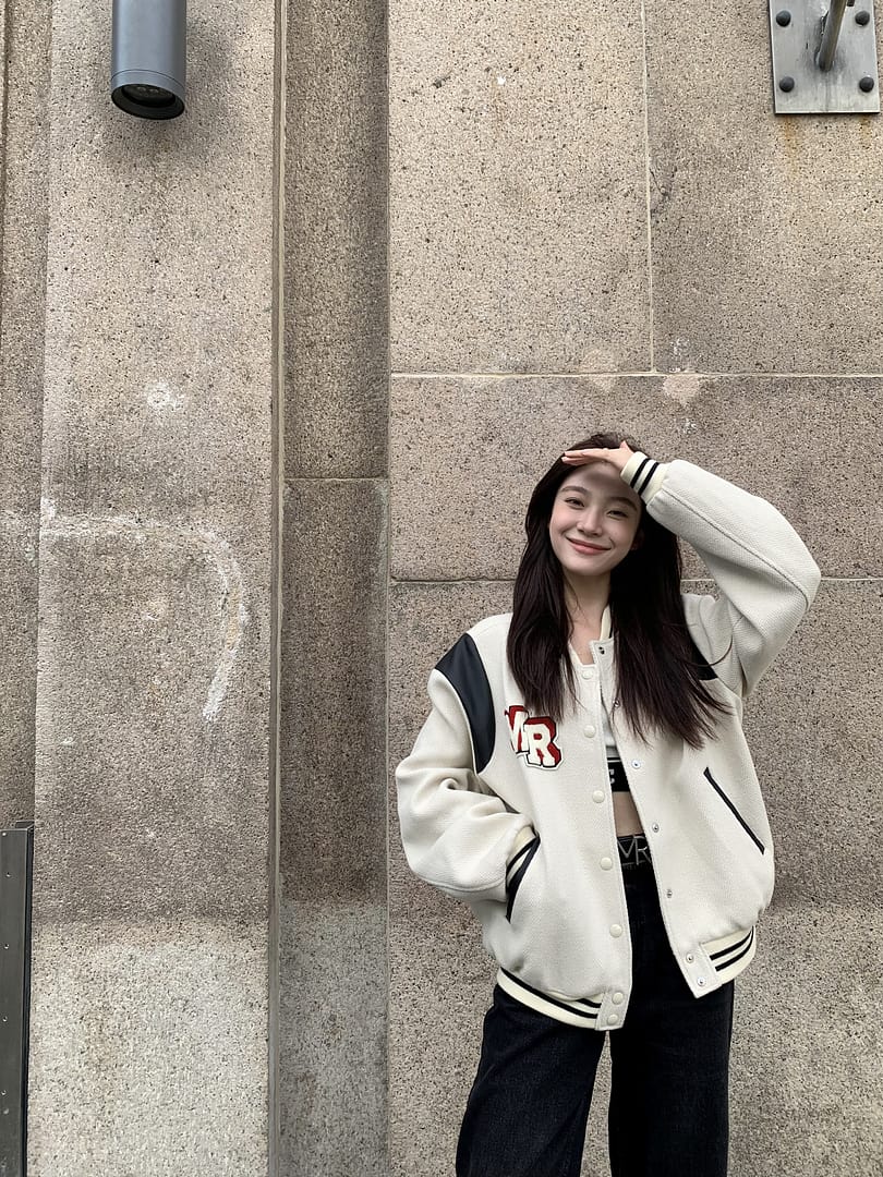 MO&Co. Women's Wool Blend Oversized Varsity Bomber Jacket Loose