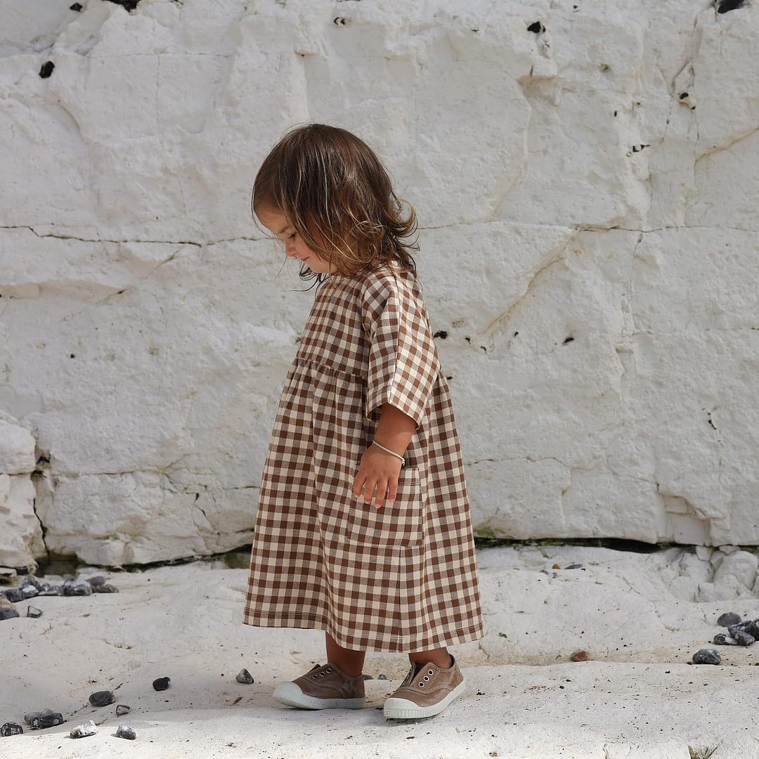 Chestnut Gingham Gather Dress | Organic Zoo