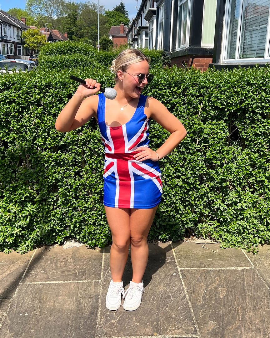 ginger spice dress Make a statement and look fabulous in the Union Jack Fitted Dress 1990's Spice Girls Costume, 90's
