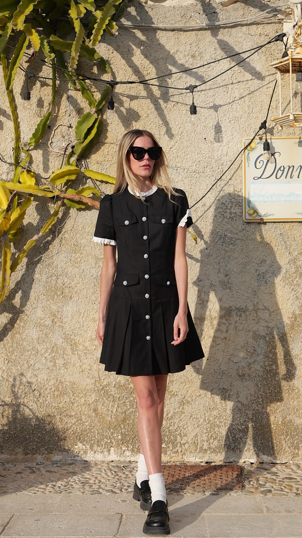 blue dress for baby girl Black Linen Sunray Button Mini Dress – Mint Velvet main image 0