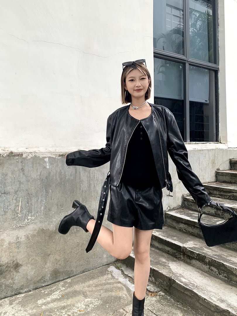 MO&Co. Women's Faux Leather Moto Jacket