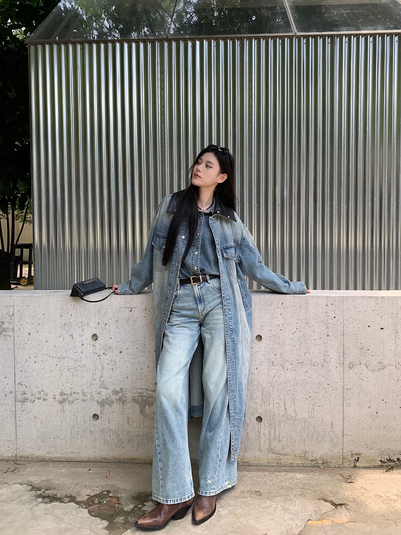 【美品】MARNO Jane coat Navy MO&Co. Noir Women's Oversized Longline Vintage Blue Denim Coat