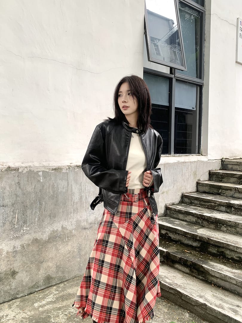MO&Co. Women's Asymmetrical Hem Plaid Skirt