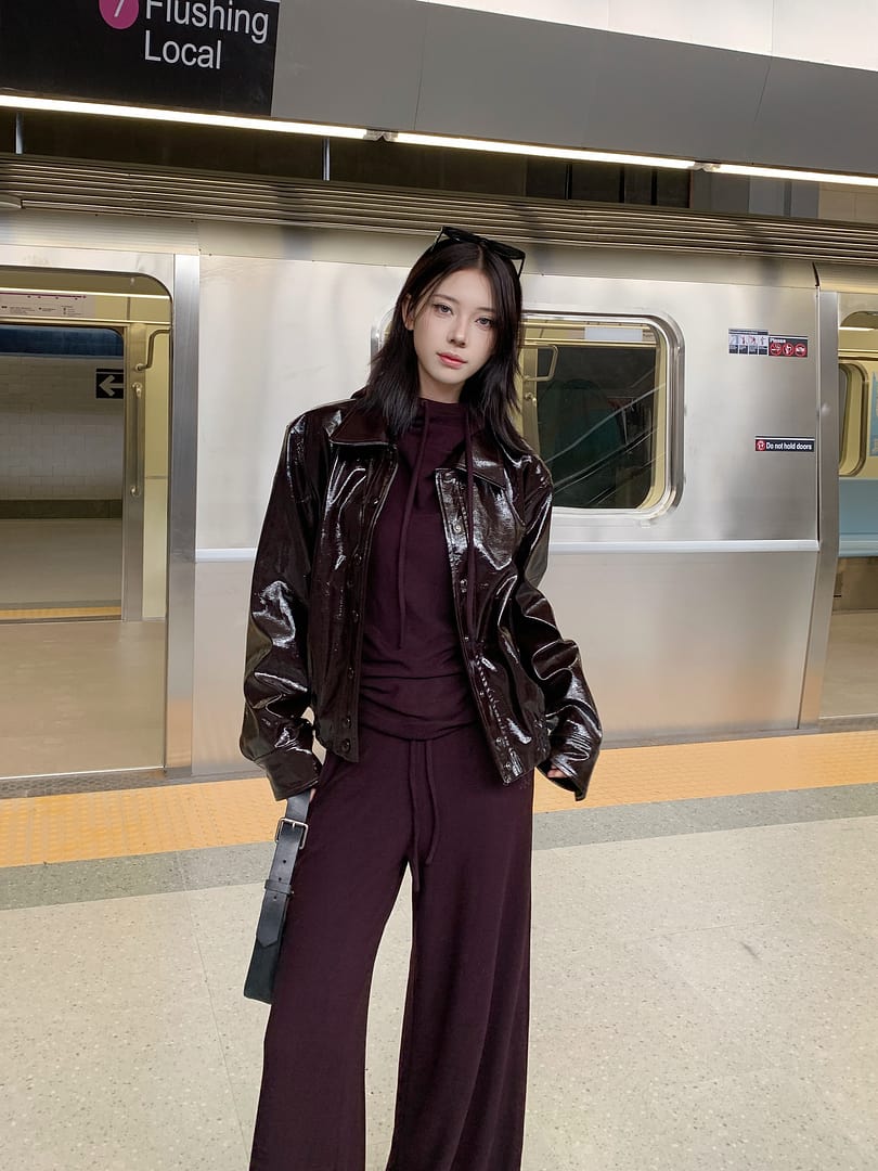 MO&Co. Women's Snap Button Leather Jacket