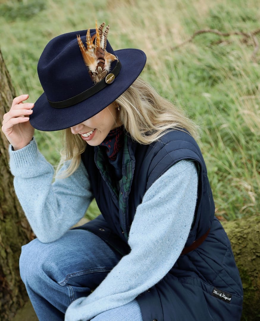 ASHAKA GIVENS Blue Wool Feather Large Brim Fedora Hat Royal Blue Fedora With Feathers - Etsy main image 2