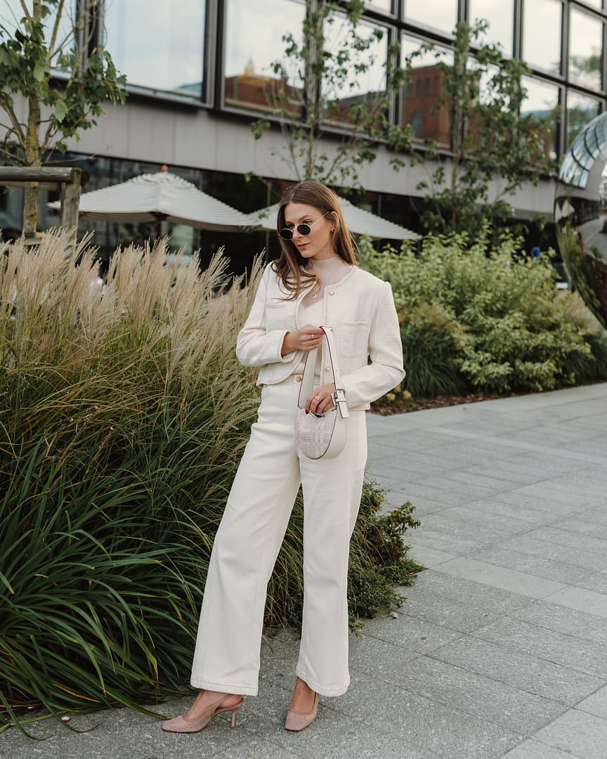 Ample オフホワイト ジャケット 38 ヤマダヤ　スコットクラブ GOELIA White Tweed Blazer Jackets for Women Stand Collar Short