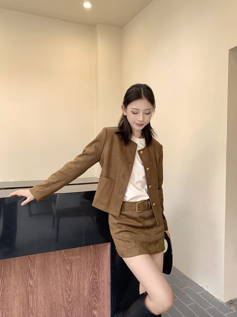 MO&Co. Women's Suede Collarless Jacket