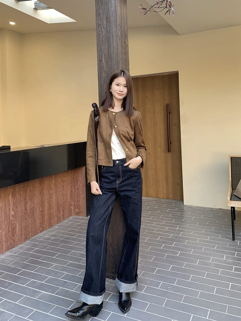 amel eco fur no collar jacket エイメル MO&Co. Women's Suede Collarless Jacket