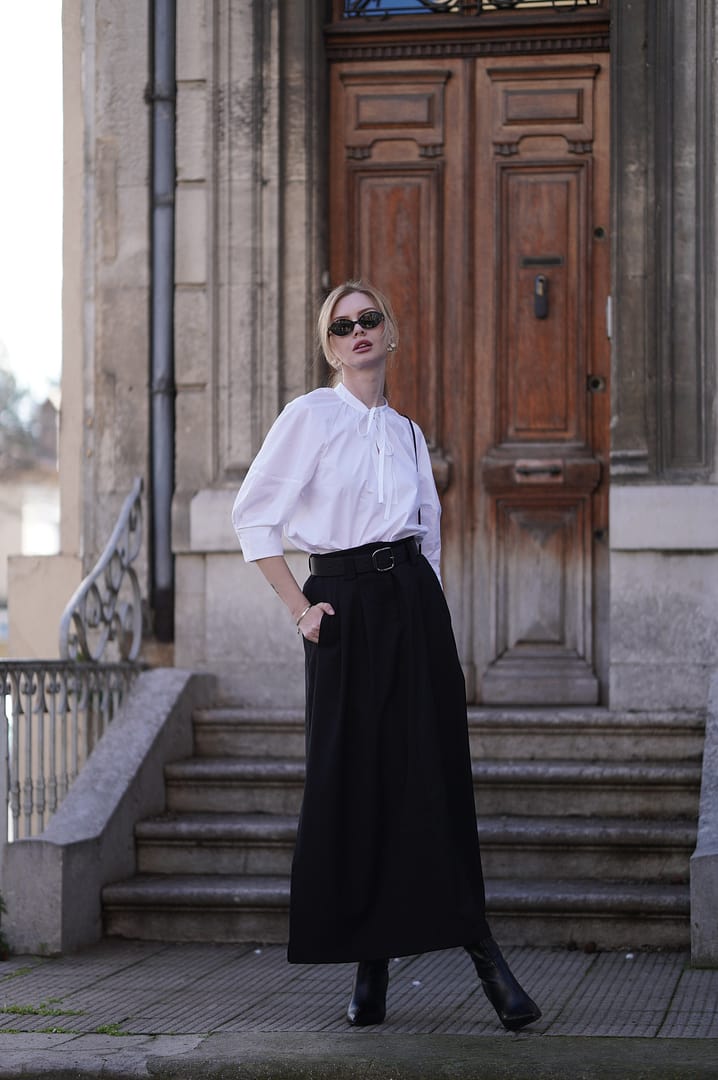 Black A-Line Women Maxi Skirt With Belt – GOELIA