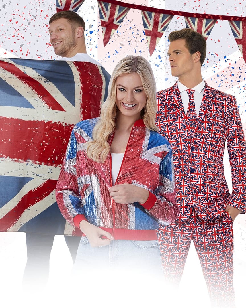 Smiffys Herren Union Jack Anzug (Größe L) – Komplett Mit Jackett, Hose & Krawatte Für Karneval & Mottopartys