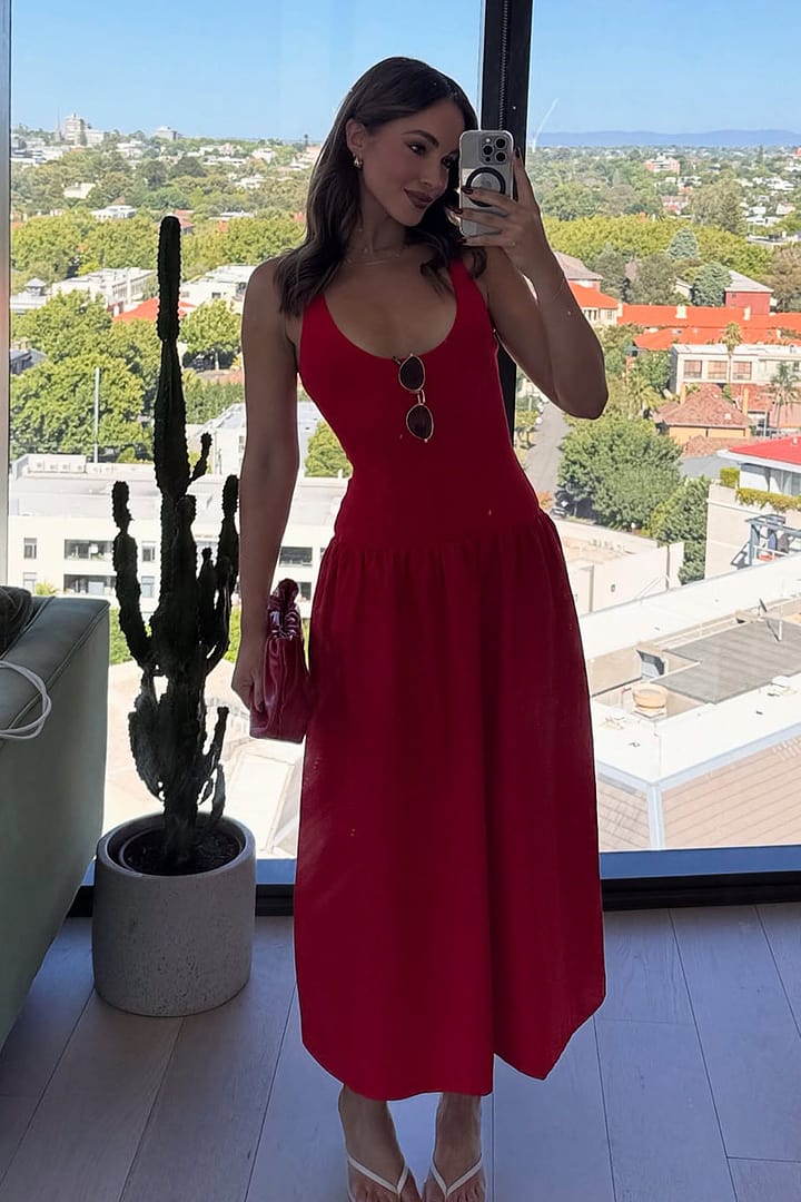 suboo red dress Phoenix Bustier Mesh Maxi Dress  Red