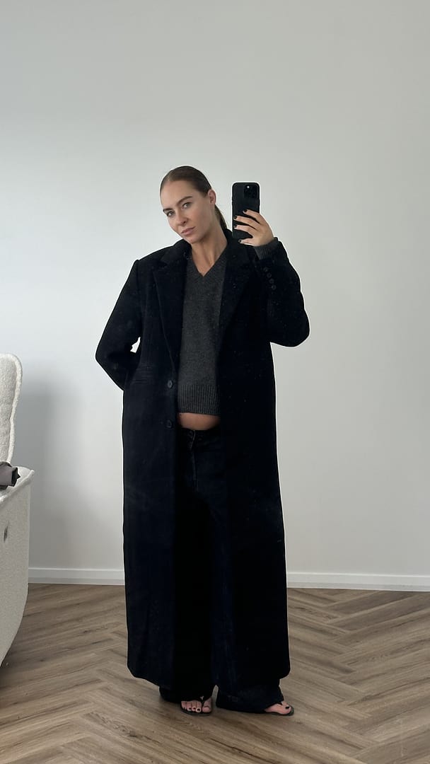 Marcella Coat | Black Maxi Wool Coat | Henne