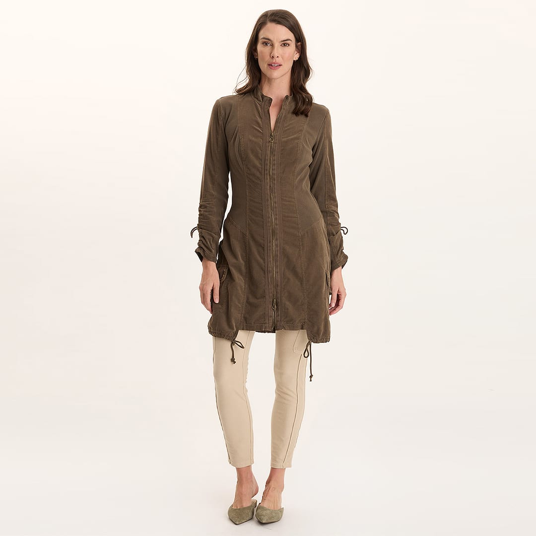 A POIL リネンニット XCVI Anu Corduroy/Jersey Long-Sleeve Cinchable Jacket-Dress
