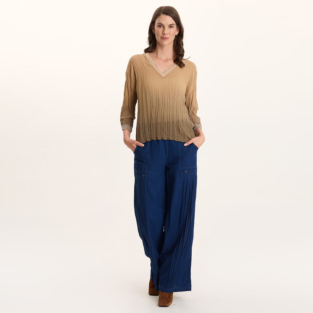 ヴィヴィ スリーブ XCVI Hoyt V-Neck Micro-Pleat 3/4-Sleeve Crinkle Top