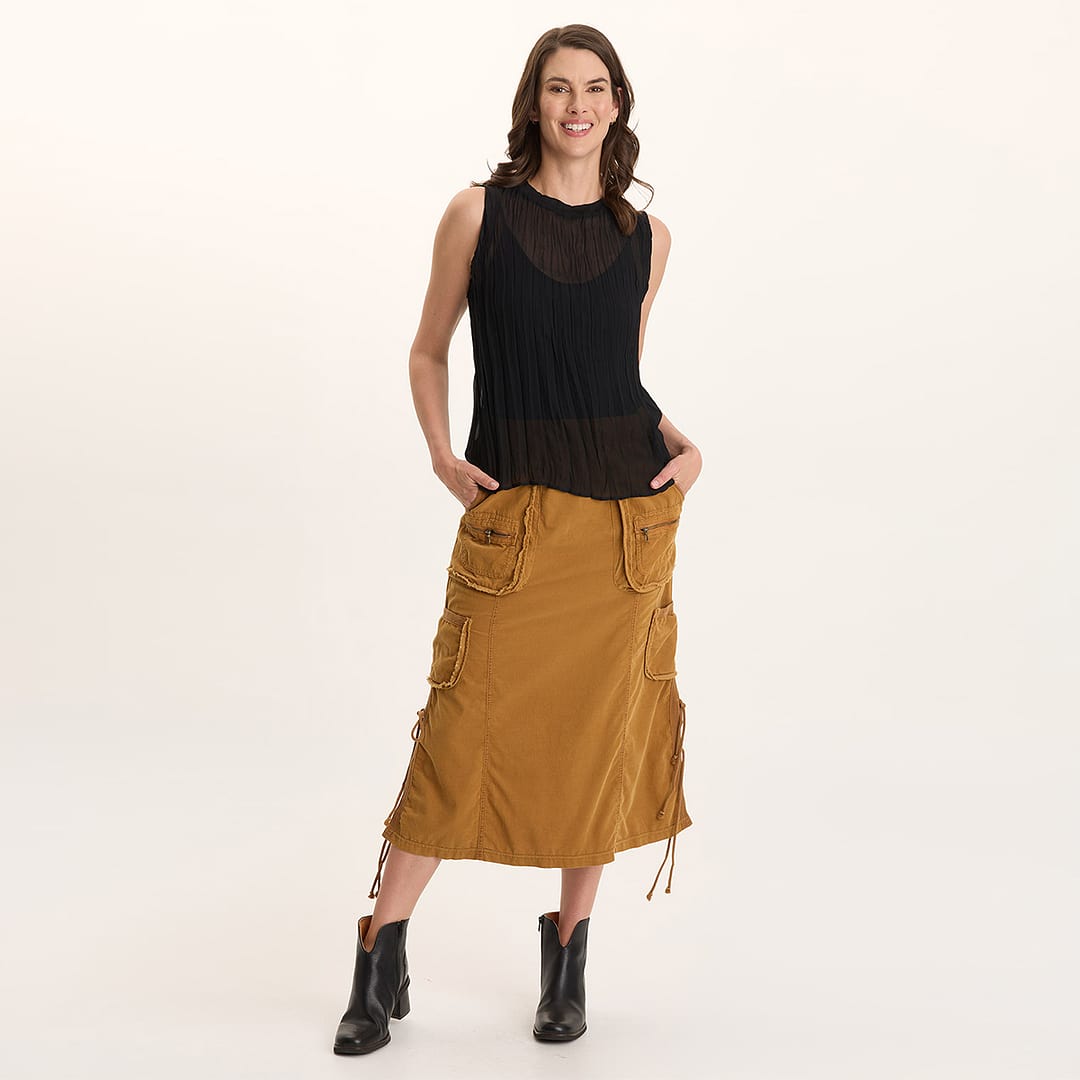 XCVI Sisu Corduroy Pull-On Cargo Midi Skirt
