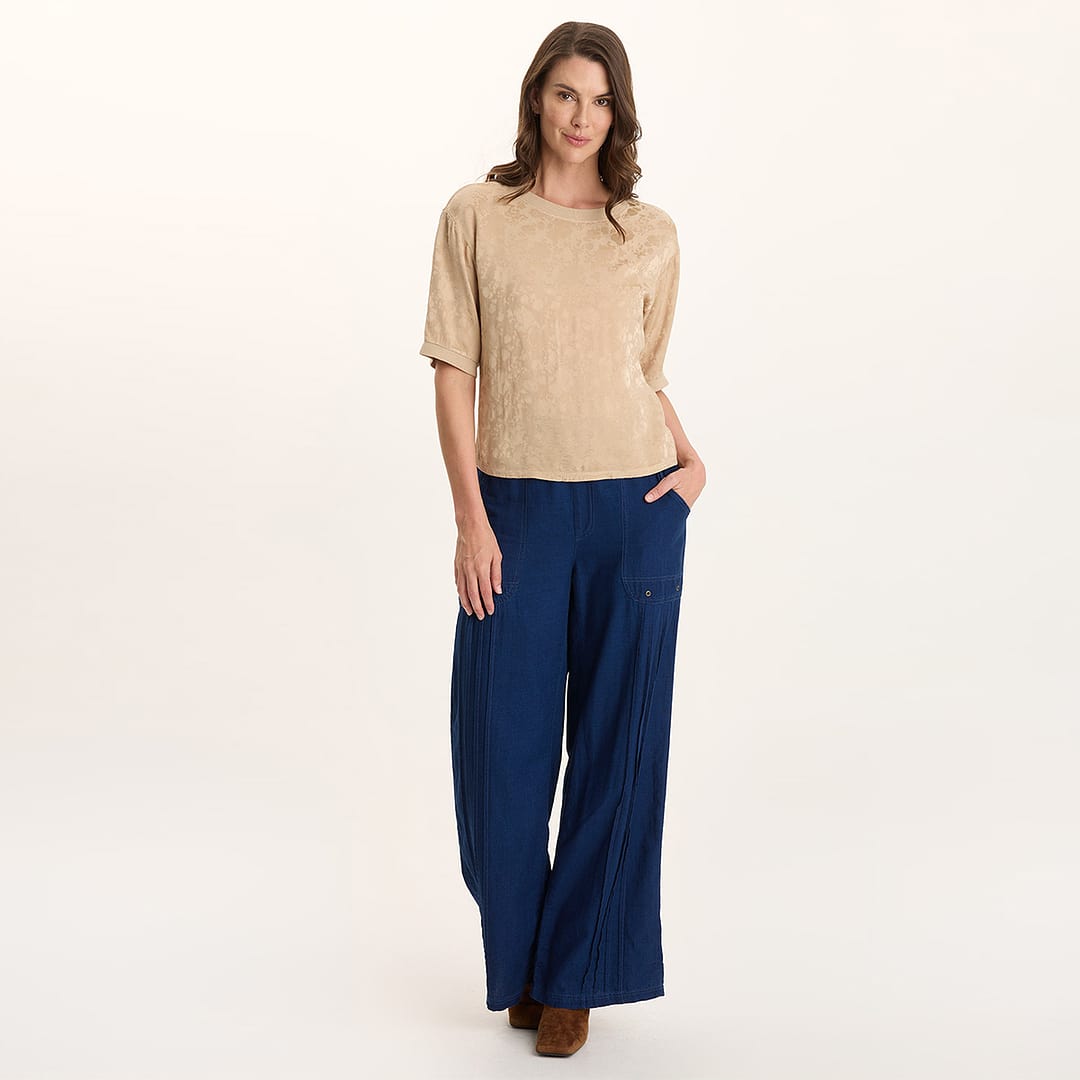 XCVI Arvid Indigo Twill Mock-Denim Wide-Leg Pull-On Pant