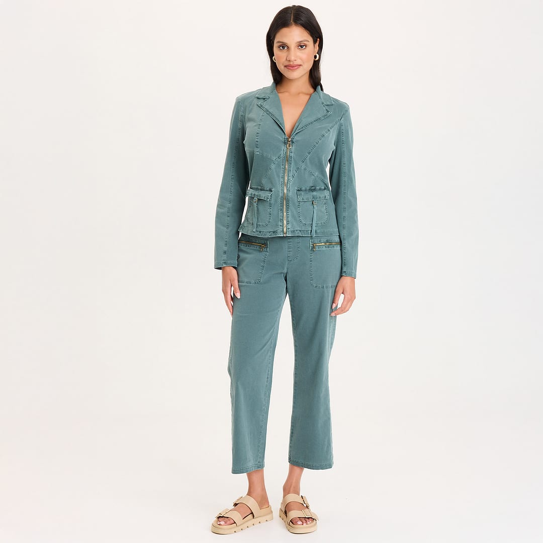 XCVI Riddell Twill/Rib Zip-Up Collared Jacket with Front Pockets