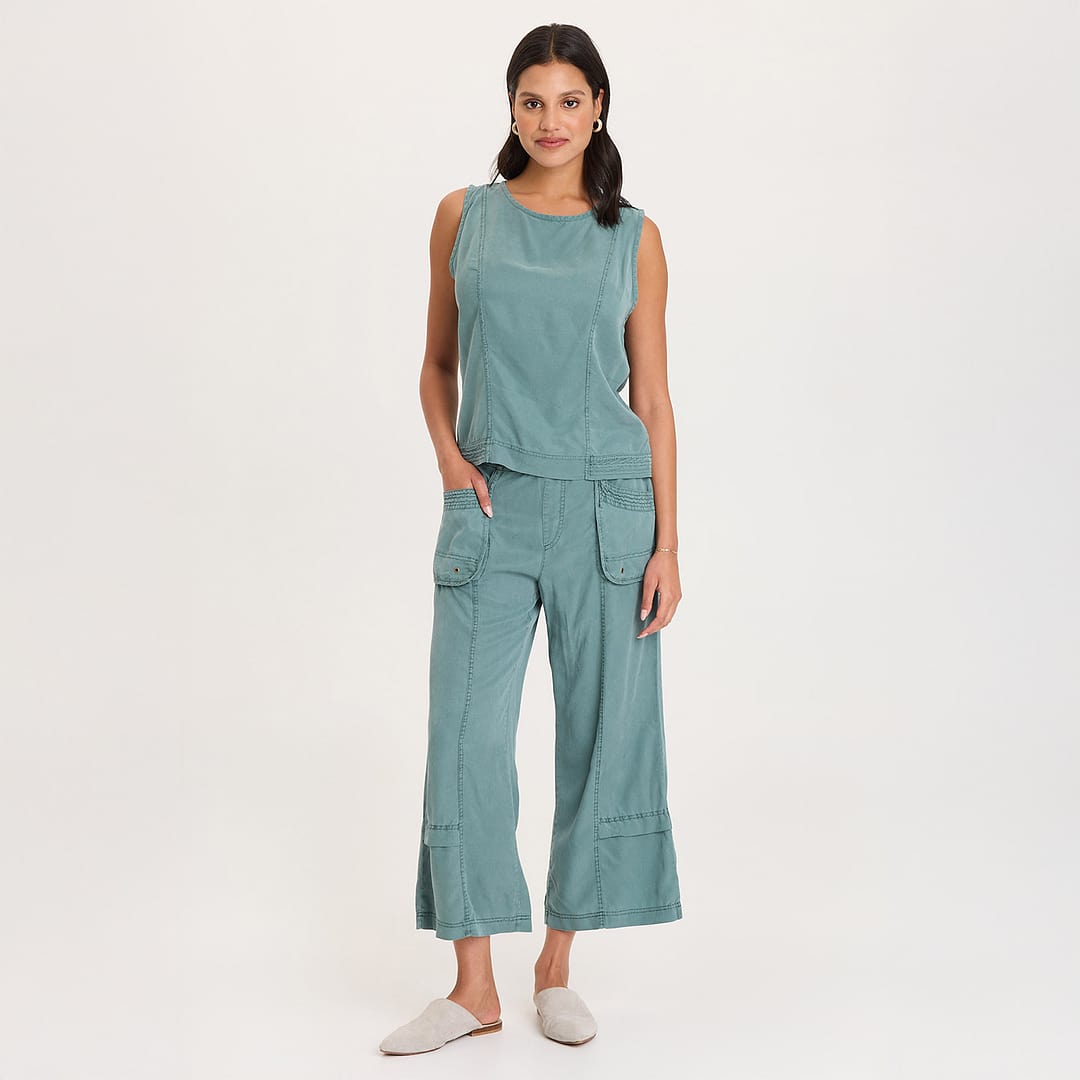 XCVI Mallis Oversized Pockets and Leg Stitching Detail Twill