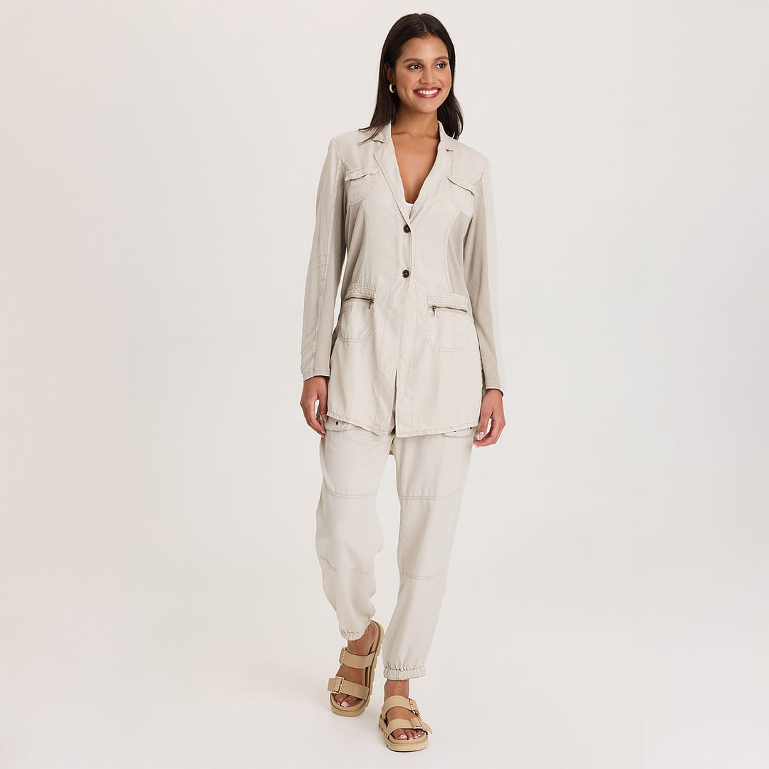 XCVI Cutmore One-Button Closure Side Slit Long Twill Blazer