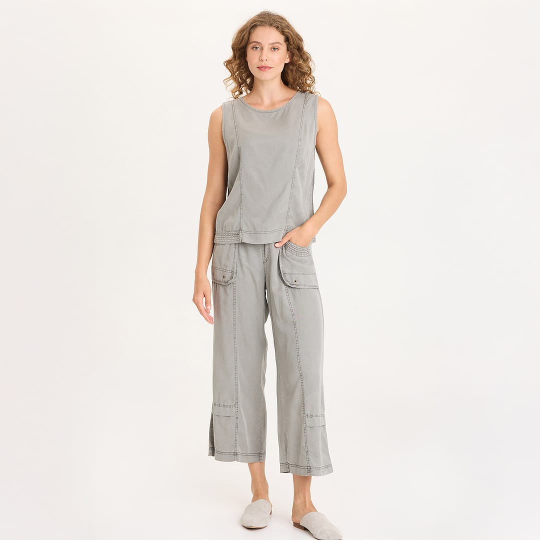XCVI Mallis Oversized Pockets and Leg Stitching Detail Twill