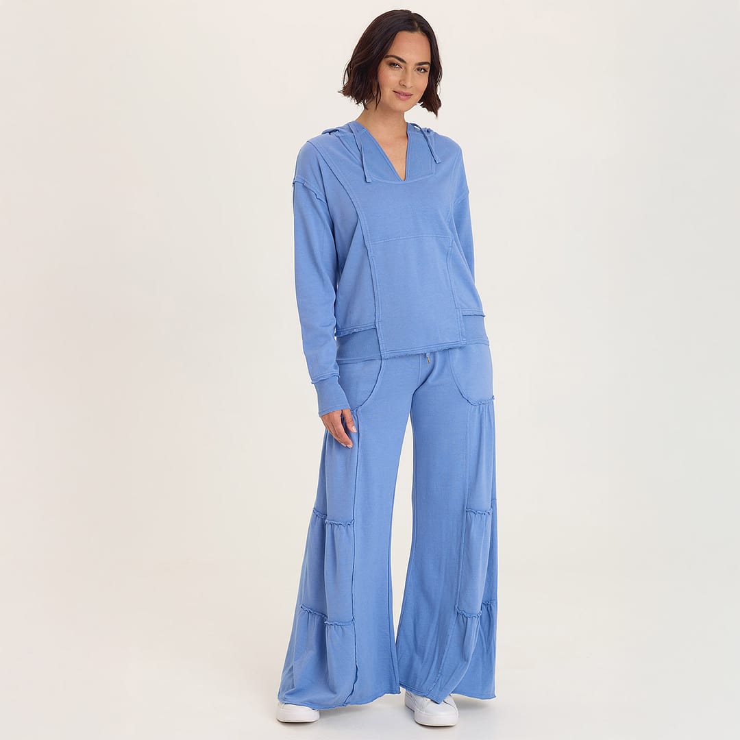 Wearables Carola Side-Tiered Wide-Leg Fleece Pant with Drawstring