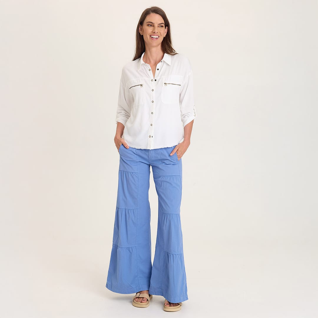 Werables Terraced Wide Leg Ruched Flare Drawstring Pant