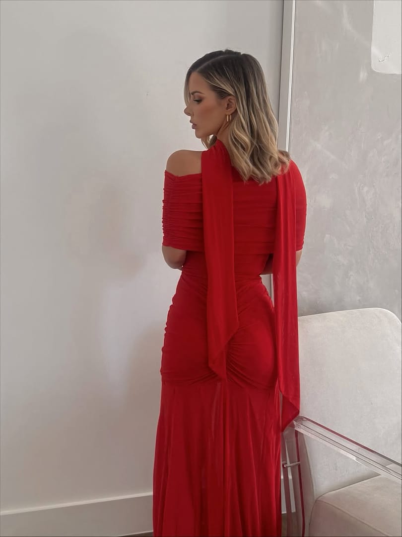 Phoenix Bustier Mesh Maxi Dress  Red | Suboo  SUBOO AU
