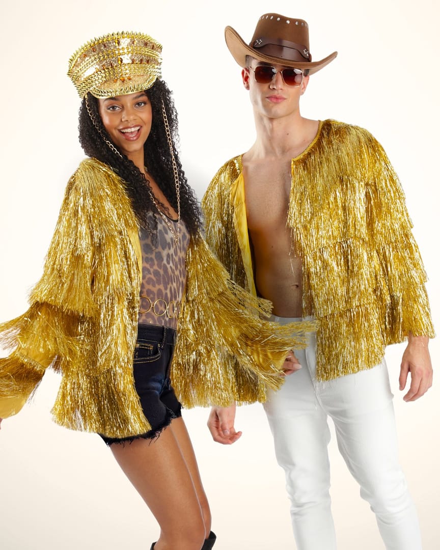 Karneval Outfit Smiffys Fever Lametta Festival Jacke – Gold, Glänzendes Fancy-Dress-Kostüm, Größe Bis 116 Cm Brust, Für Partys, Karneval & Co