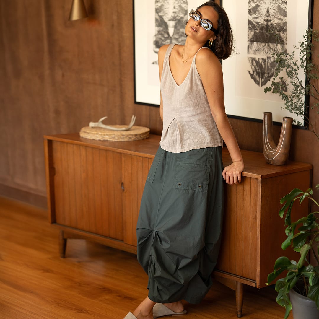 Wearables Hedvig Stretch Poplin Pleated Bubble Hem Skirt