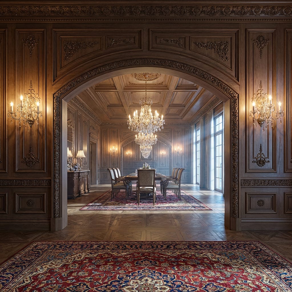 AI-inspired millwork concept — classical interior with ornamental detail