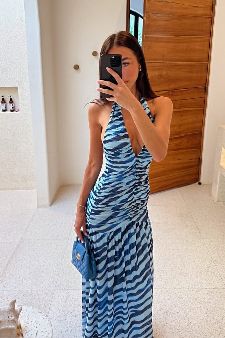 Aleks Blue Zebra Print Sleeveless Maxi Dress | SUBOO  SUBOO AU