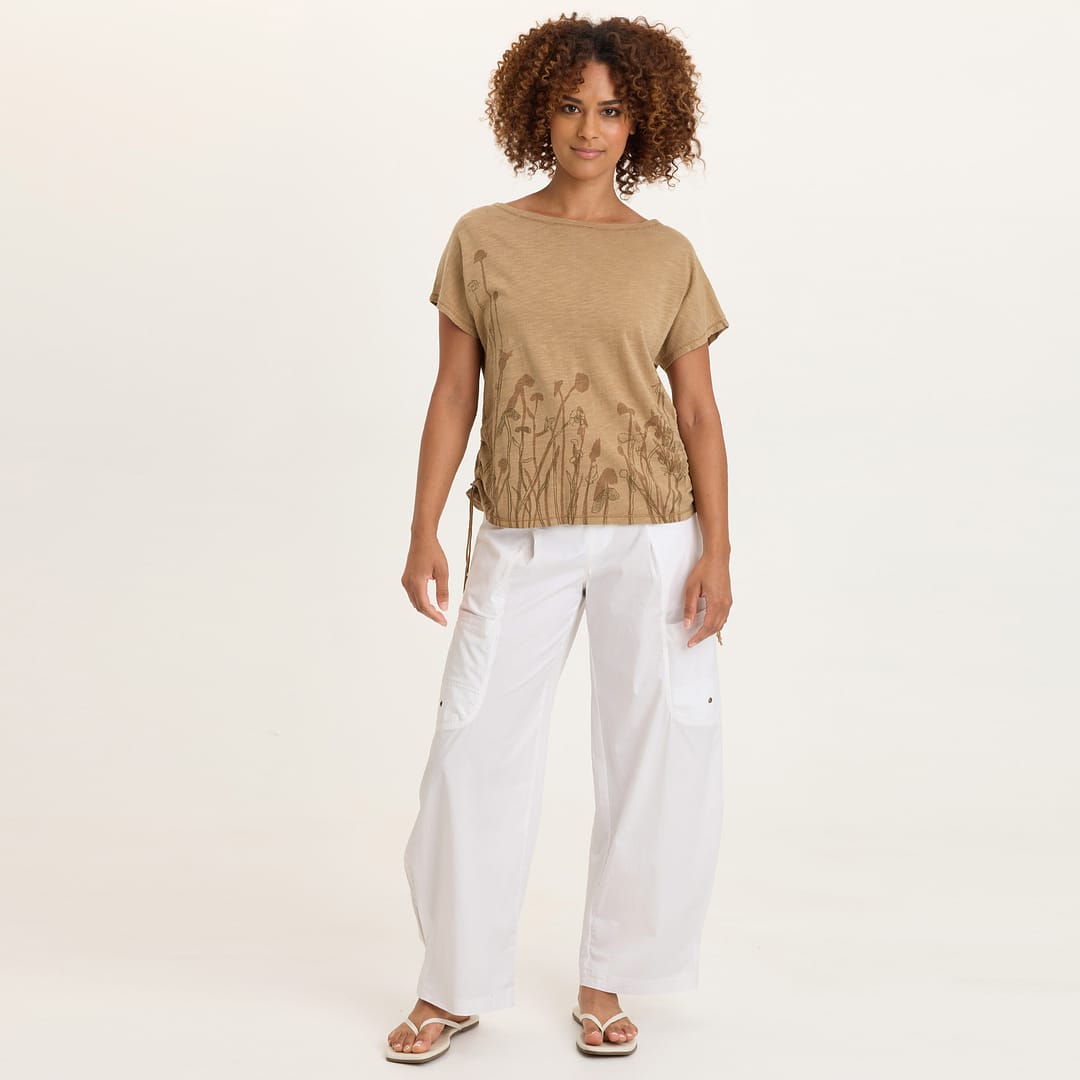 Printed Cohn Cotton Modal Jersey Cinchable Side Scoop Neck Tee