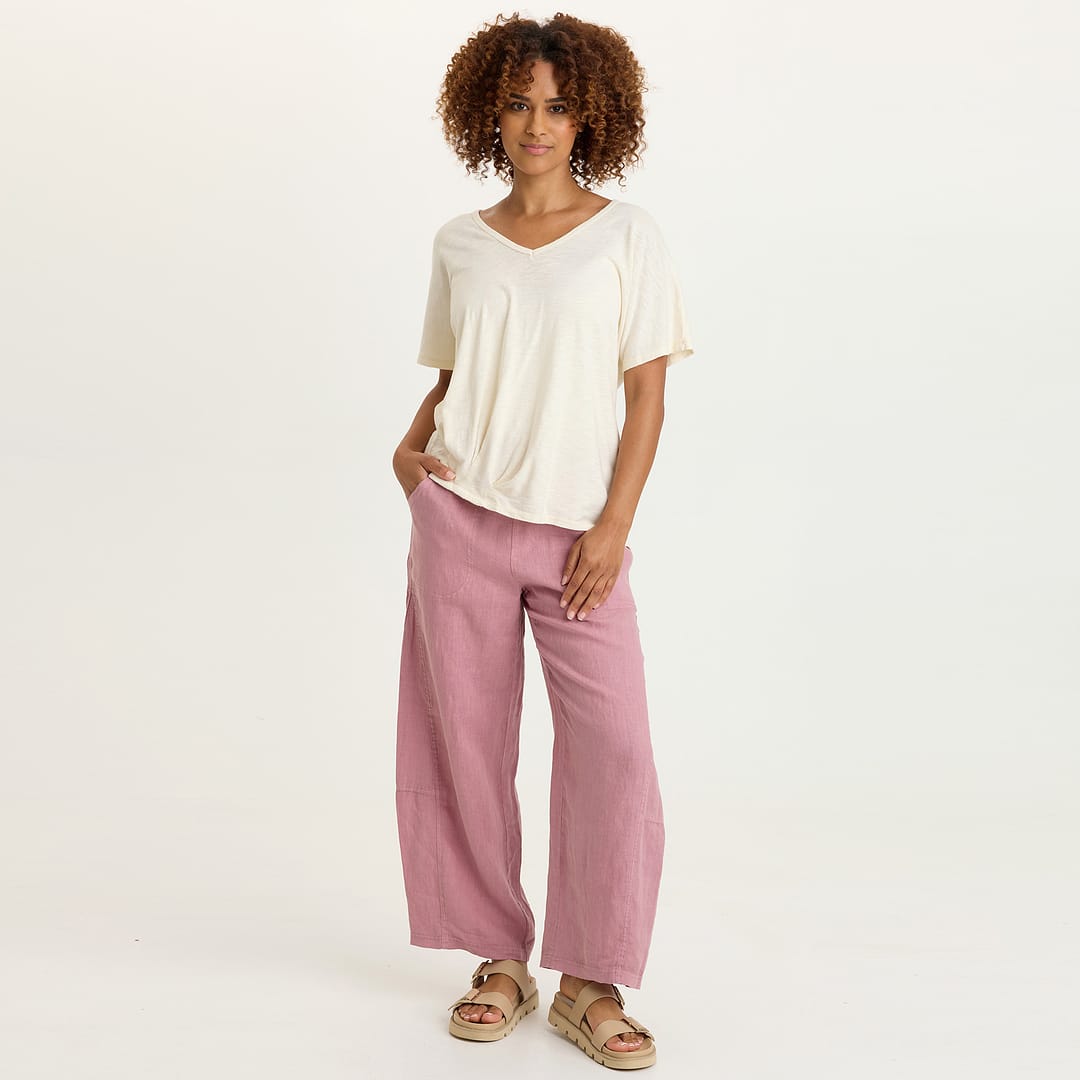 Nao 100% Linen Pull-On Waist Barrel Leg Crop Pant