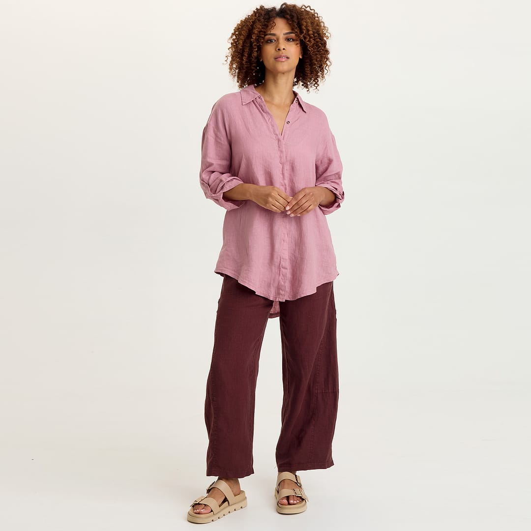 Nao 100% Linen Pull-On Waist Barrel Leg Crop Pant