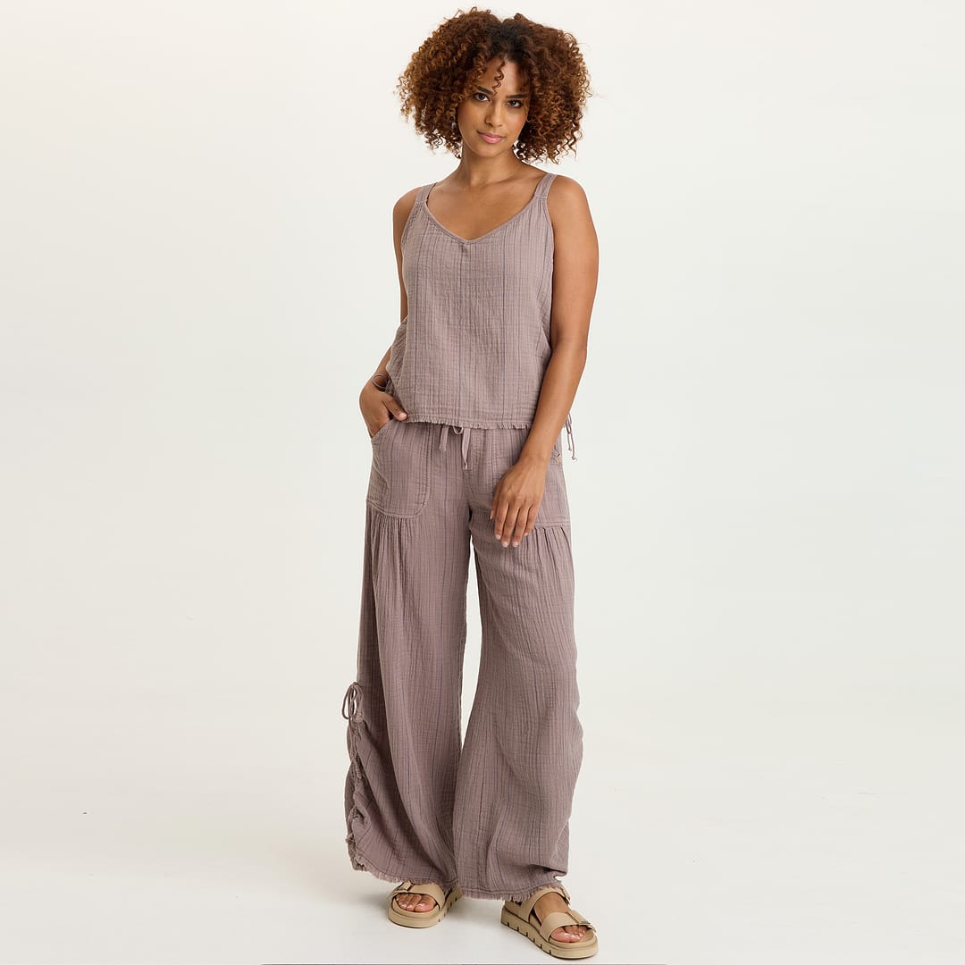 Muriel Indigo Stripe Gauze Cincable Leg Pull-On Waist Wide-Leg Pant
