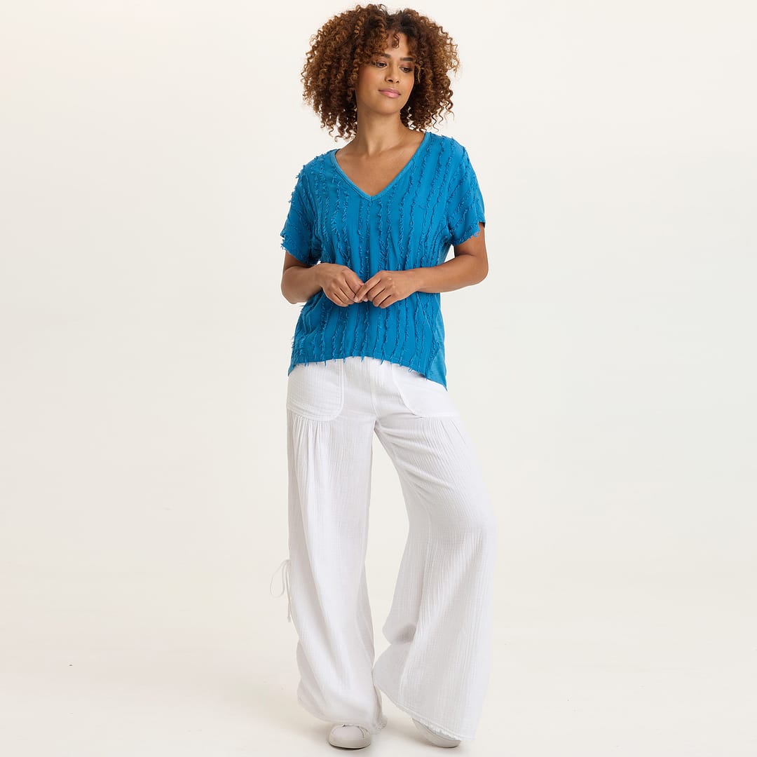 Muriel 100% Cotton Gauze Cincable Leg Pull-On Waist Wide-Leg Pant