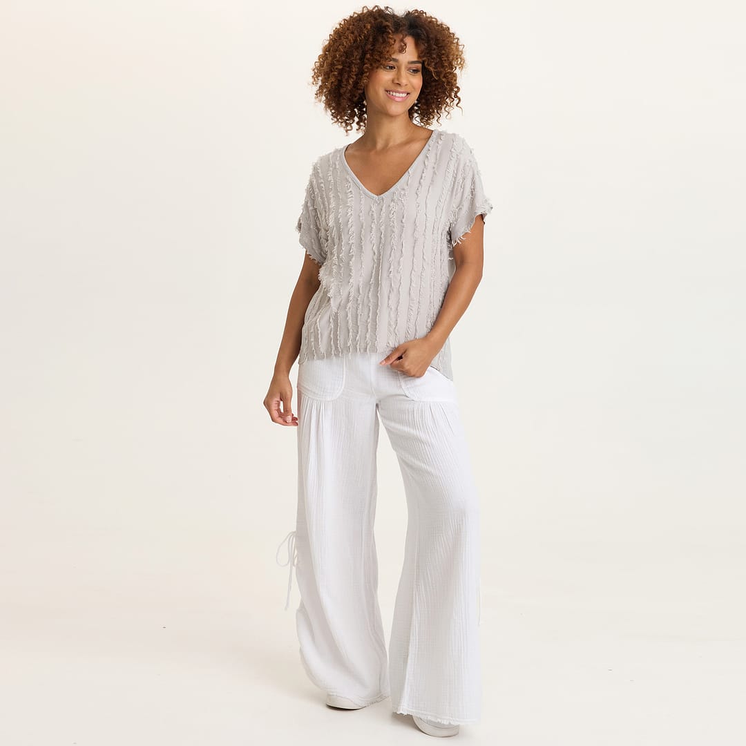 Muriel 100% Cotton Gauze Cincable Leg Pull-On Waist Wide-Leg Pant
